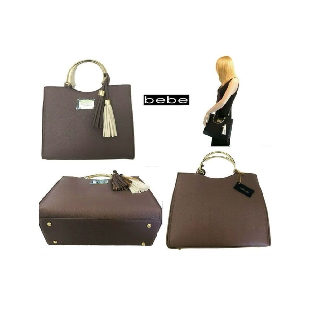 NEW $143 Bebe Crossbody Shoulder Tassel Brown Zsa Zsa Shopper Gold Rings Bag NWT